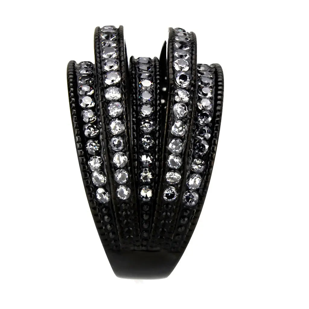 TK3752 IP Black Stainless Steel Ring with AAA Grade CZ in Clear - Alamode - Flyclothing LLC