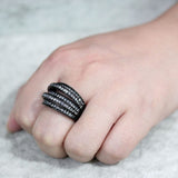 TK3752 IP Black Stainless Steel Ring with AAA Grade CZ in Clear - Alamode