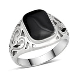 TK3753 High polished Stainless Steel Ring with Epoxy in Jet - Alamode