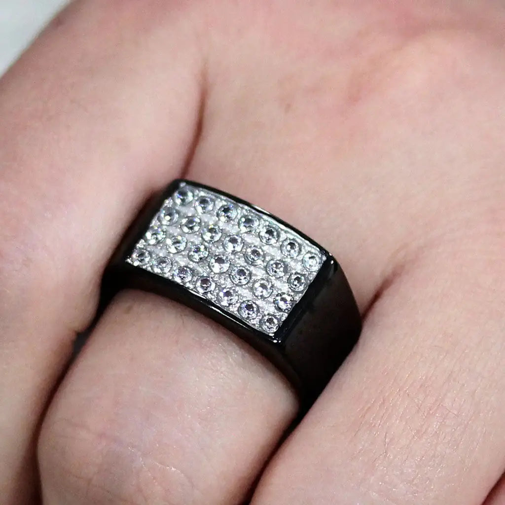 TK3754 IP Black Stainless Steel Ring with AAA Grade CZ in Clear - Alamode - Flyclothing LLC