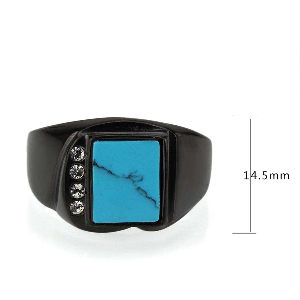 TK3755 IP Black Stainless Steel Ring with Synthetic in Sea Blue - Alamode - Flyclothing LLC