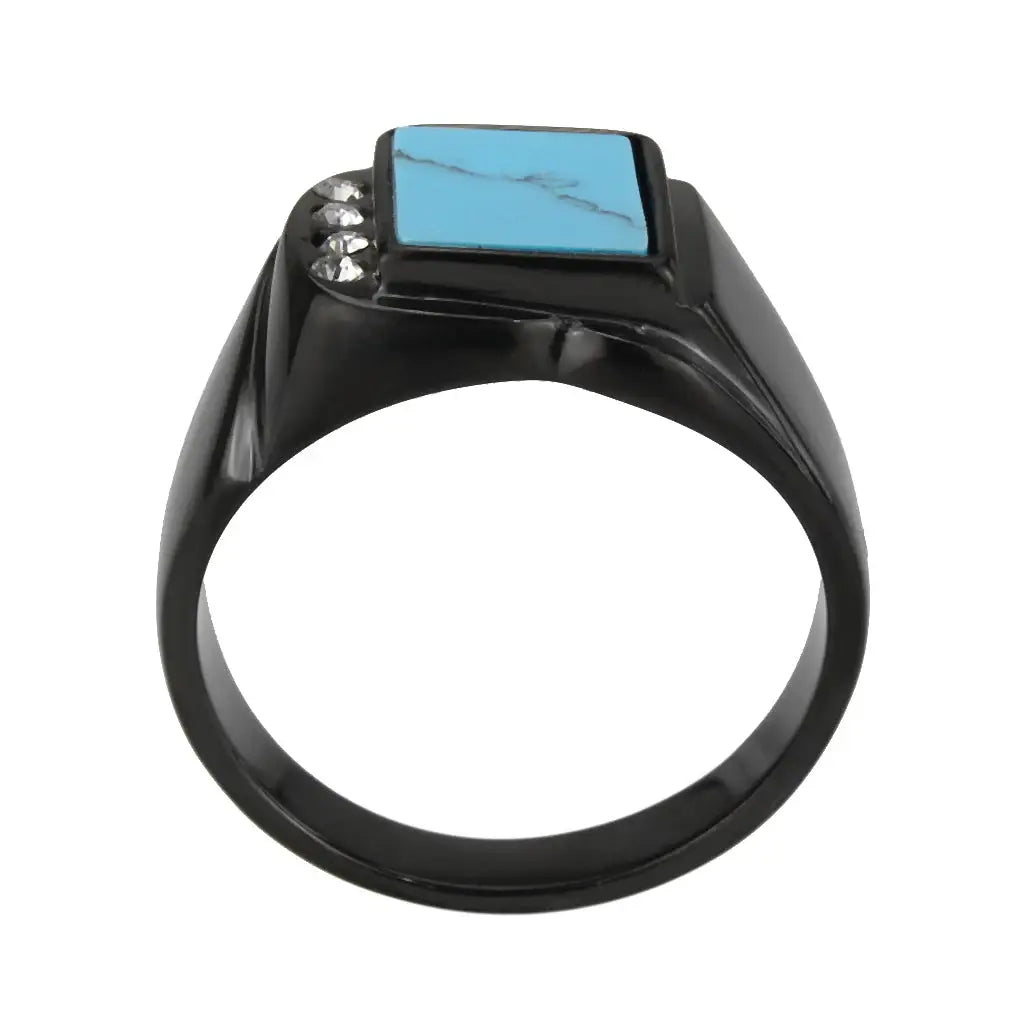 TK3755 IP Black Stainless Steel Ring with Synthetic in Sea Blue - Alamode - Flyclothing LLC