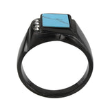 TK3755 IP Black Stainless Steel Ring with Synthetic in Sea Blue - Alamode