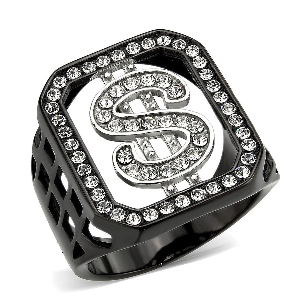 TK3758 - Two Tone IP Black (Ion Plating) Stainless Steel Ring with Top Grade Crystal in Clear - Alamode