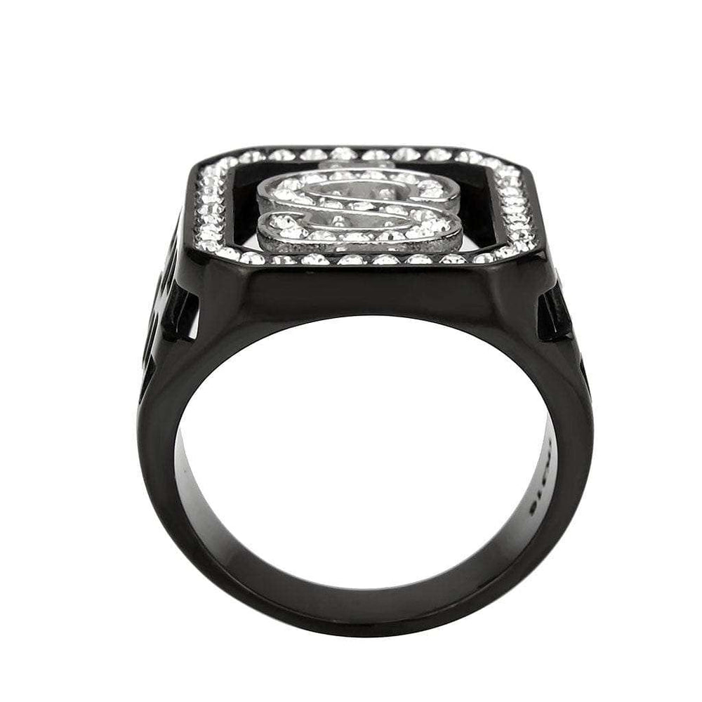 TK3758 - Two Tone IP Black (Ion Plating) Stainless Steel Ring with Top Grade Crystal in Clear - Alamode - Flyclothing LLC