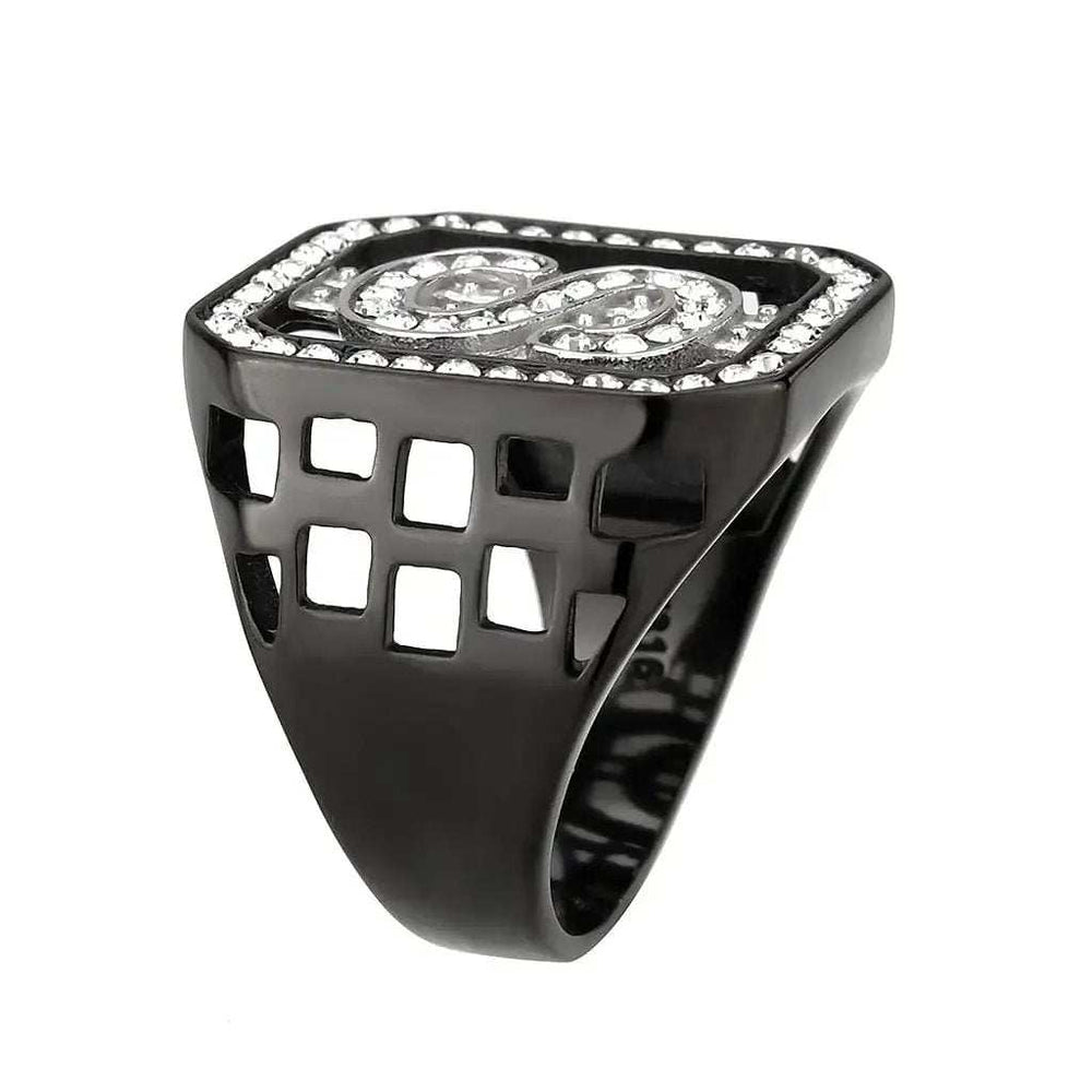 TK3758 - Two Tone IP Black (Ion Plating) Stainless Steel Ring with Top Grade Crystal in Clear - Alamode - Flyclothing LLC