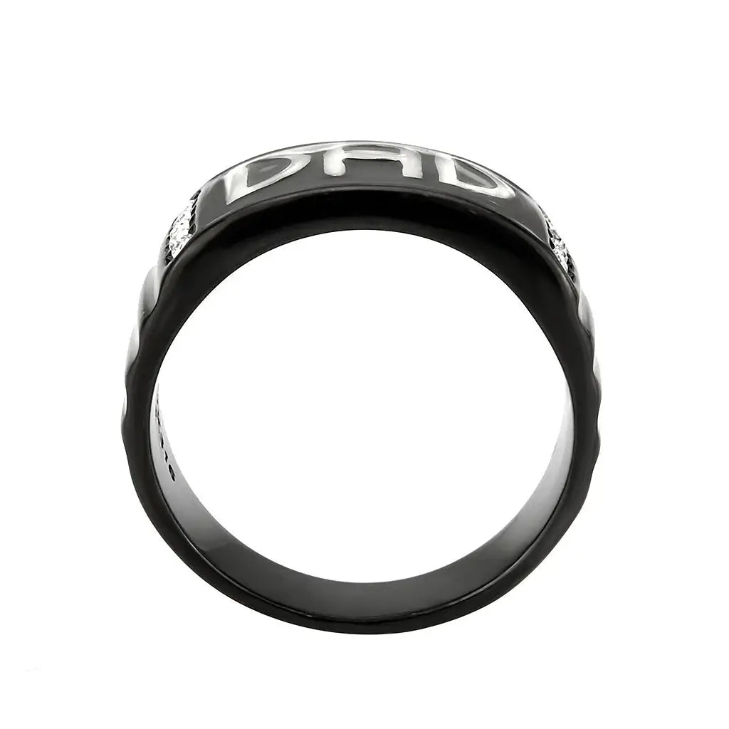 TK3759 - Two Tone IP Black (Ion Plating) Stainless Steel Ring with Top Grade Crystal in Clear - Alamode - Flyclothing LLC