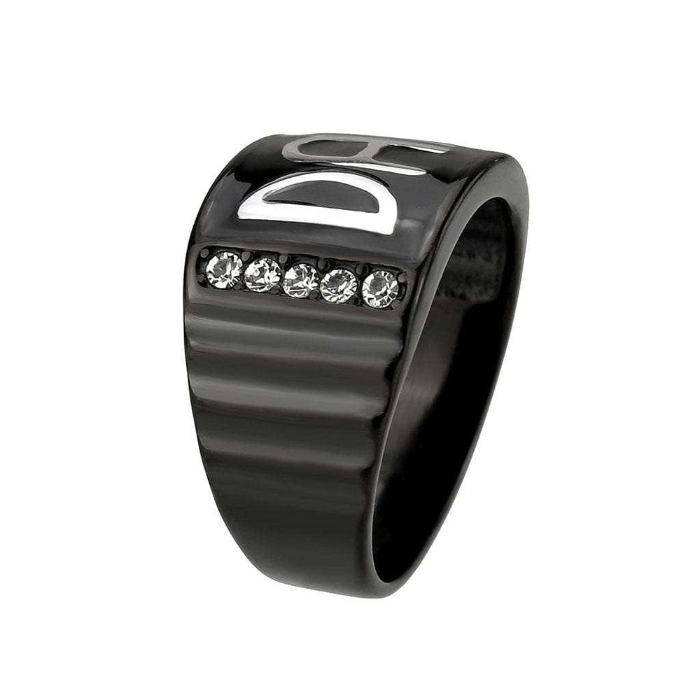 TK3759 - Two Tone IP Black (Ion Plating) Stainless Steel Ring with Top Grade Crystal in Clear - Alamode - Flyclothing LLC