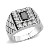 TK3761 - High polished (no plating) Stainless Steel Ring with AAA Grade CZ in Jet - Alamode - Flyclothing LLC