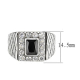TK3761 - High polished (no plating) Stainless Steel Ring with AAA Grade CZ in Jet - Alamode