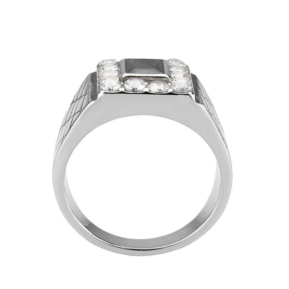 TK3761 - High polished (no plating) Stainless Steel Ring with AAA Grade CZ in Jet - Alamode - Flyclothing LLC