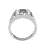TK3761 - High polished (no plating) Stainless Steel Ring with AAA Grade CZ in Jet - Alamode