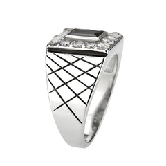 TK3761 - High polished (no plating) Stainless Steel Ring with AAA Grade CZ in Jet