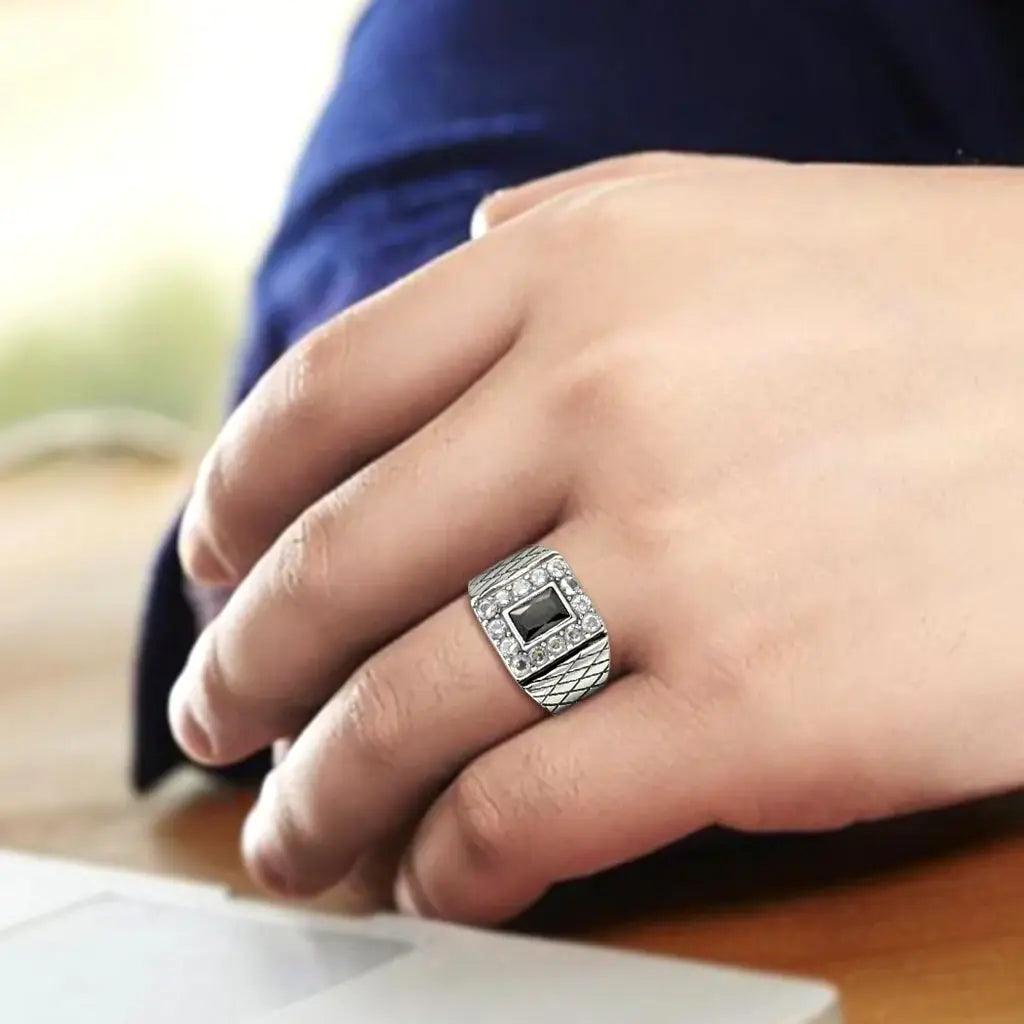 TK3761 - High polished (no plating) Stainless Steel Ring with AAA Grade CZ in Jet - Alamode - Flyclothing LLC