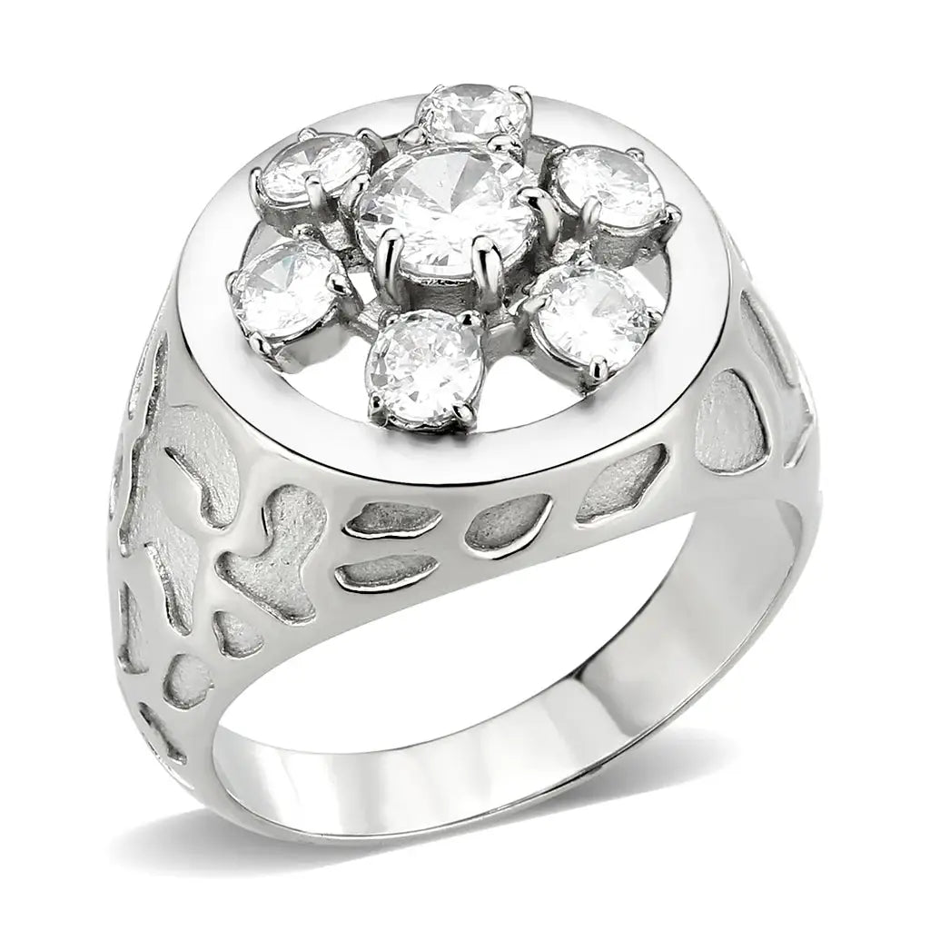 TK3762 - High polished (no plating) Stainless Steel Ring with AAA Grade CZ in Clear - Alamode - Flyclothing LLC