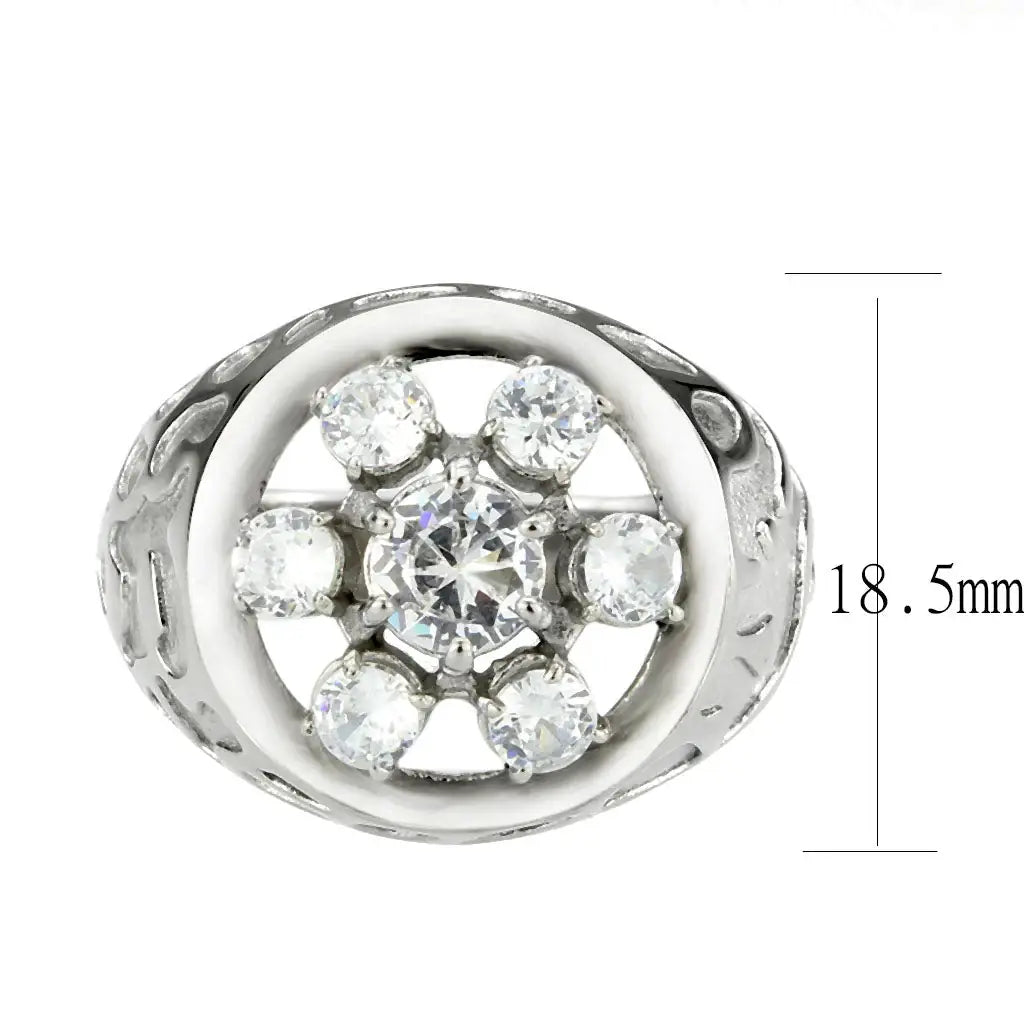 TK3762 - High polished (no plating) Stainless Steel Ring with AAA Grade CZ in Clear - Alamode - Flyclothing LLC