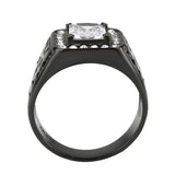 TK3763 - IP Black (Ion Plating) Stainless Steel Ring with AAA Grade CZ in Clear - Alamode - Flyclothing LLC