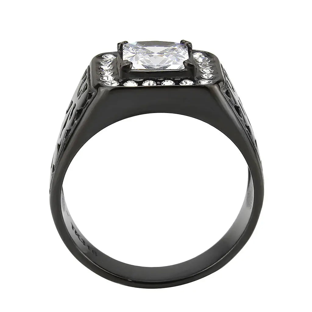 TK3763 - IP Black (Ion Plating) Stainless Steel Ring with AAA Grade CZ in Clear - Alamode - Flyclothing LLC