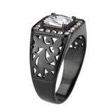 TK3763 - IP Black (Ion Plating) Stainless Steel Ring with AAA Grade CZ in Clear - Alamode