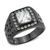 TK3763 - IP Black (Ion Plating) Stainless Steel Ring with AAA Grade CZ in Clear - Alamode