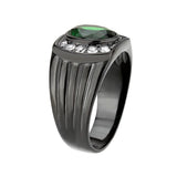 TK3764 - IP Black (Ion Plating) Stainless Steel Ring with Synthetic in Emerald - Alamode - Flyclothing LLC