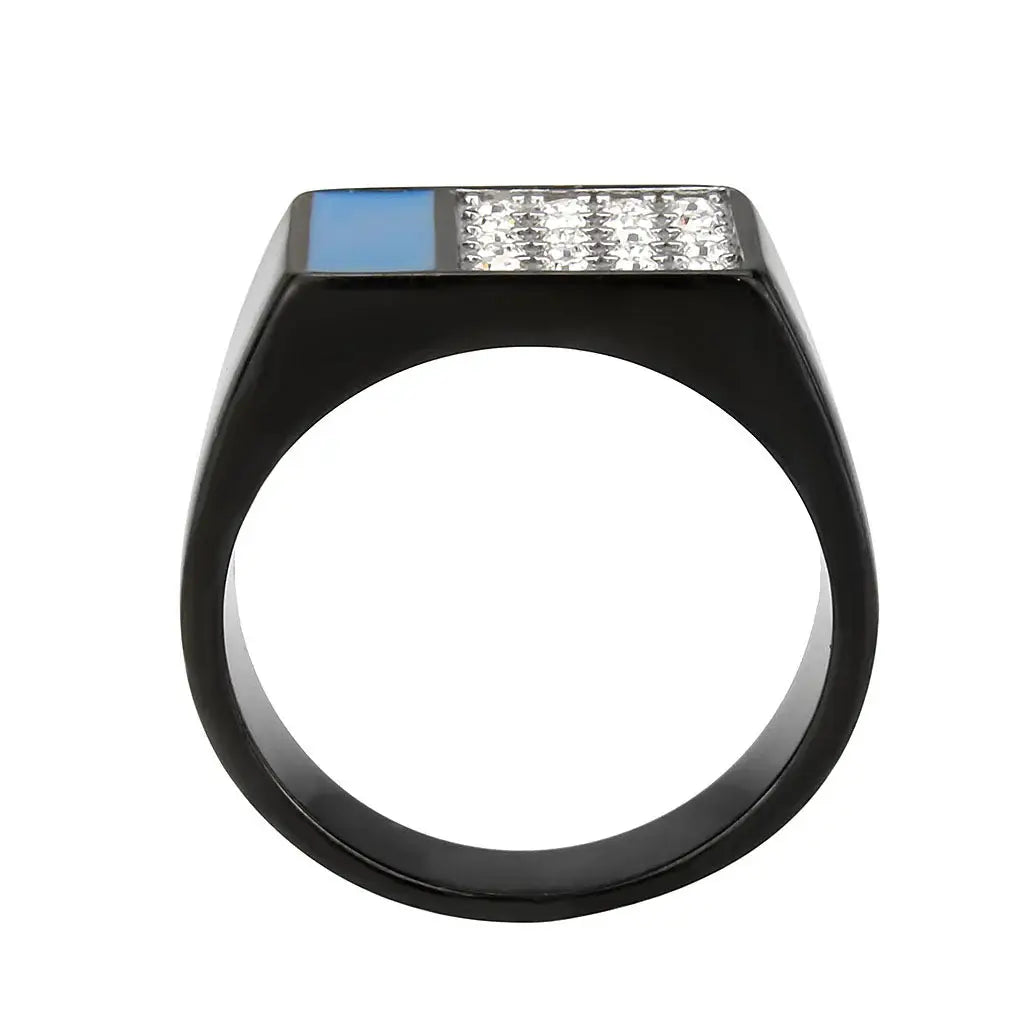 TK3765 - Two Tone IP Black (Ion Plating) Stainless Steel Ring with Top Grade Crystal in Clear - Alamode - Flyclothing LLC