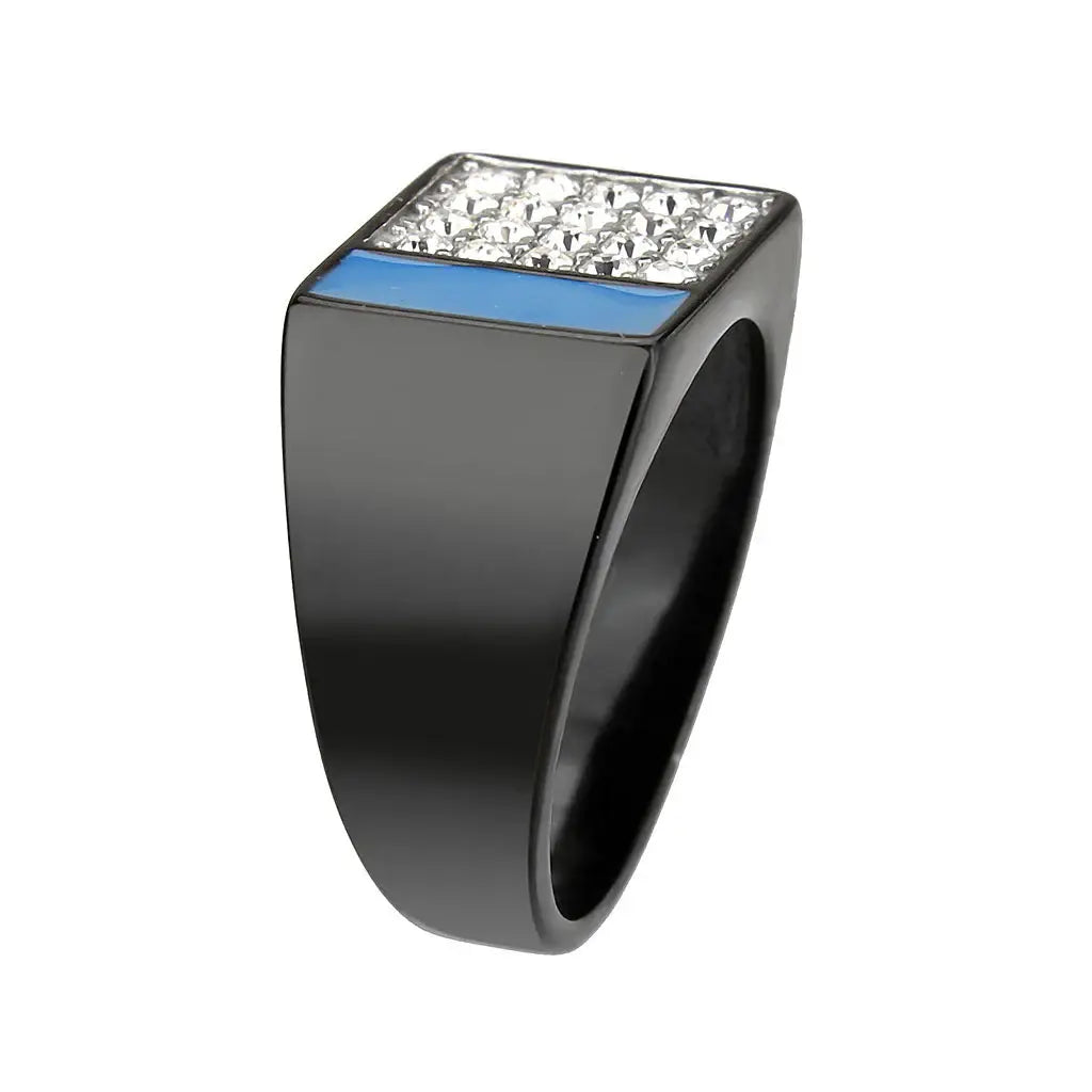 TK3765 - Two Tone IP Black (Ion Plating) Stainless Steel Ring with Top Grade Crystal in Clear - Alamode - Flyclothing LLC