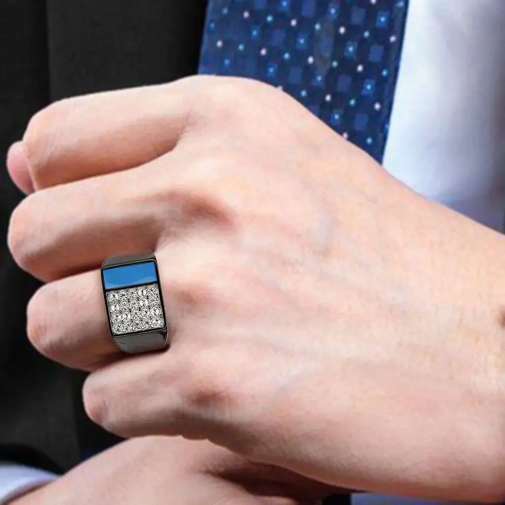 TK3765 - Two Tone IP Black (Ion Plating) Stainless Steel Ring with Top Grade Crystal in Clear - Alamode - Flyclothing LLC