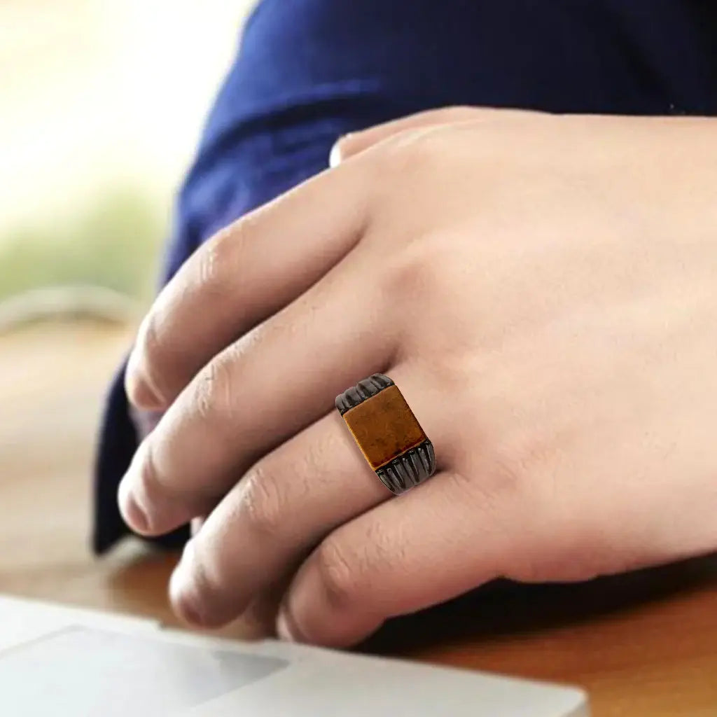 TK3766 - IP Black (Ion Plating) Stainless Steel Ring with Semi-Precious in Topaz - Alamode - Flyclothing LLC