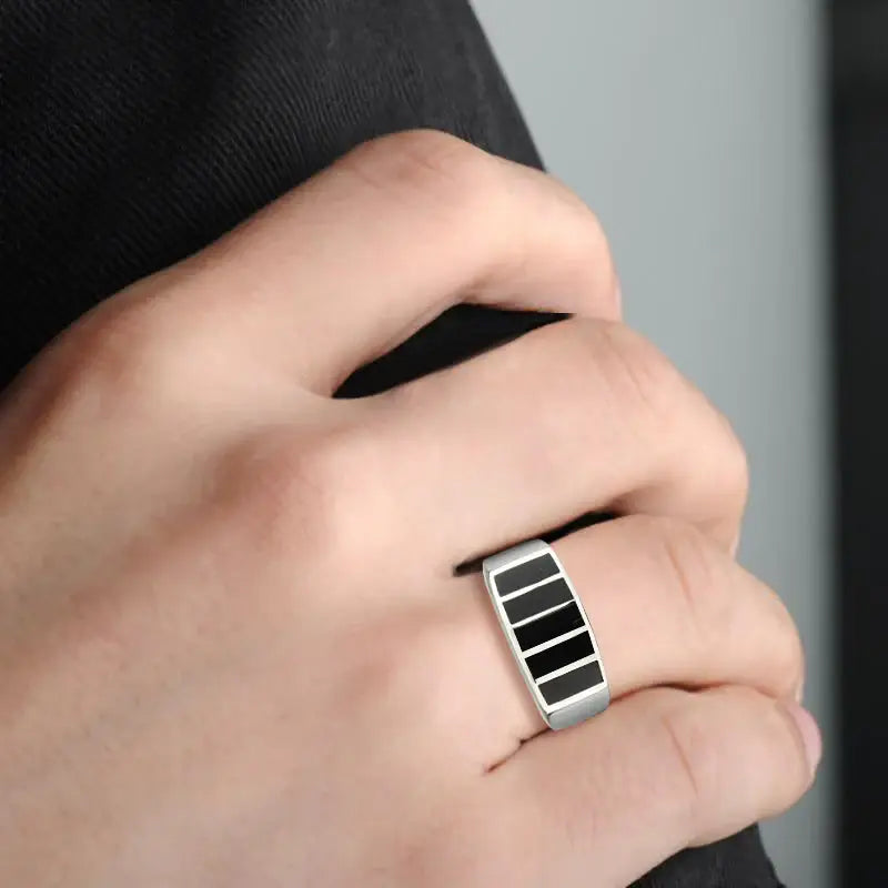 TK3767 - High polished (no plating) Stainless Steel Ring with Epoxy in Jet - Alamode - Flyclothing LLC