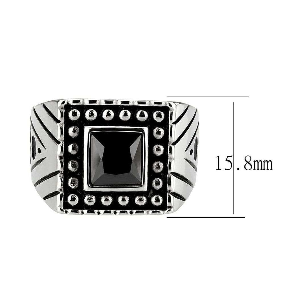 TK3769 - High polished (no plating) Stainless Steel Ring with AAA Grade CZ in Jet - Alamode - Flyclothing LLC