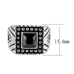 TK3769 - High polished (no plating) Stainless Steel Ring with AAA Grade CZ in Jet