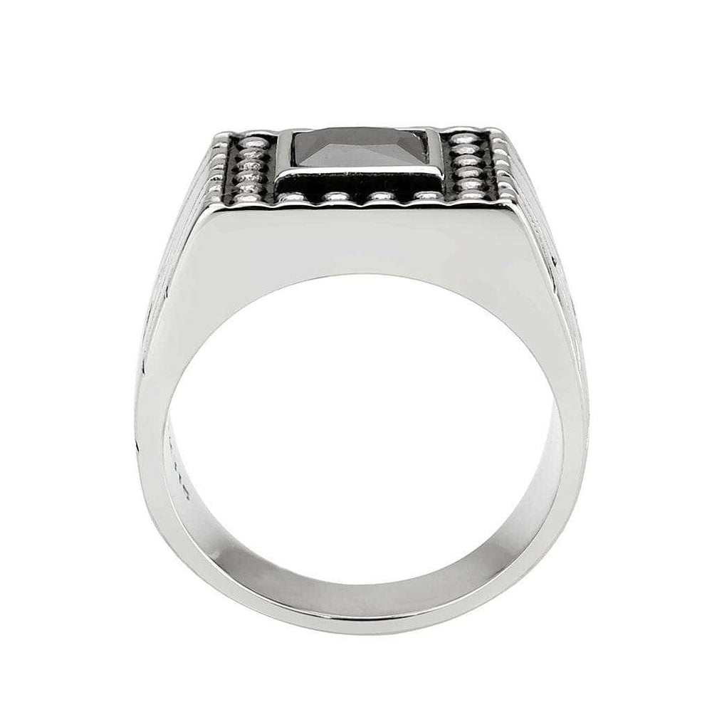 TK3769 - High polished (no plating) Stainless Steel Ring with AAA Grade CZ in Jet - Alamode - Flyclothing LLC