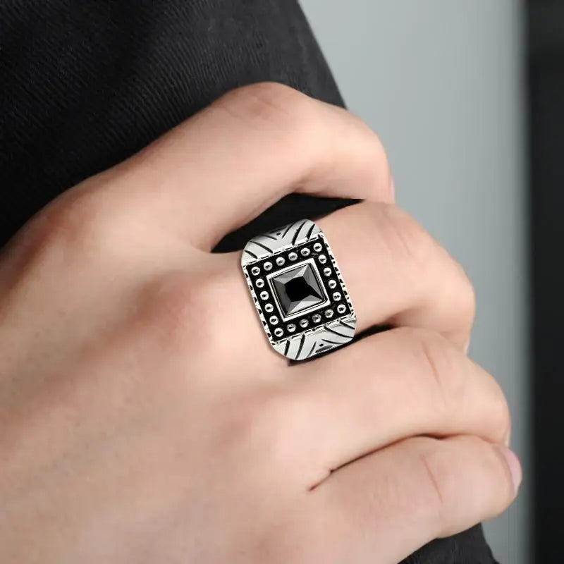 TK3769 - High polished (no plating) Stainless Steel Ring with AAA Grade CZ in Jet - Alamode - Flyclothing LLC