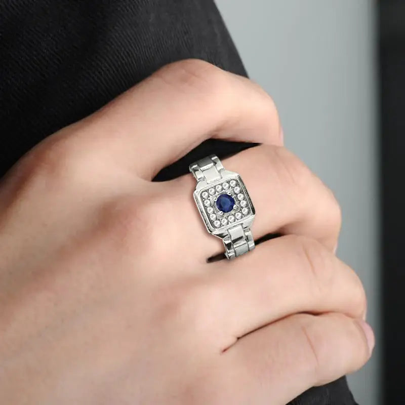 TK3771 - High polished (no plating) Stainless Steel Ring with Synthetic in Montana - Alamode - Flyclothing LLC