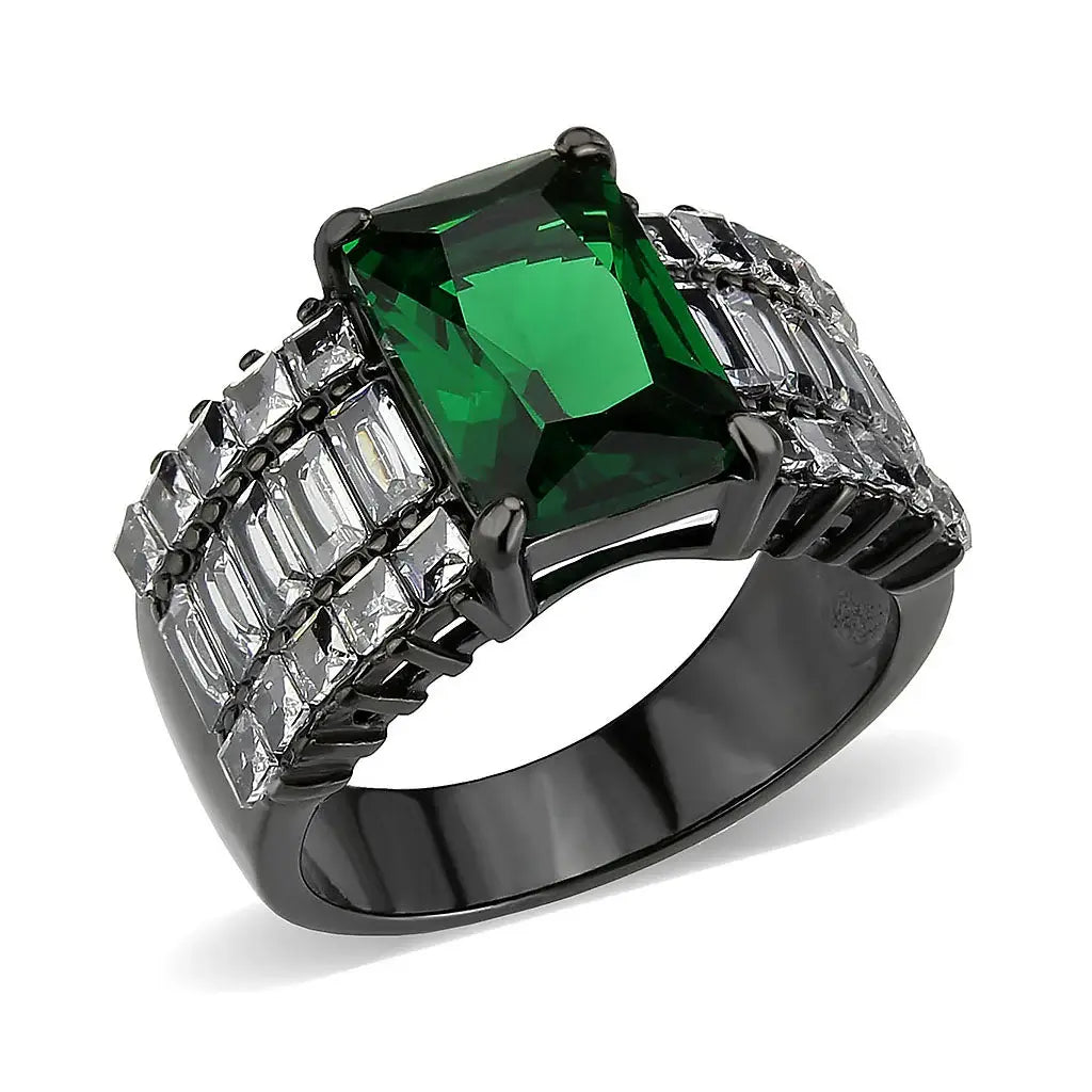TK3774 - IP Black (Ion Plating) Stainless Steel Ring with Synthetic in Emerald - Alamode - Flyclothing LLC