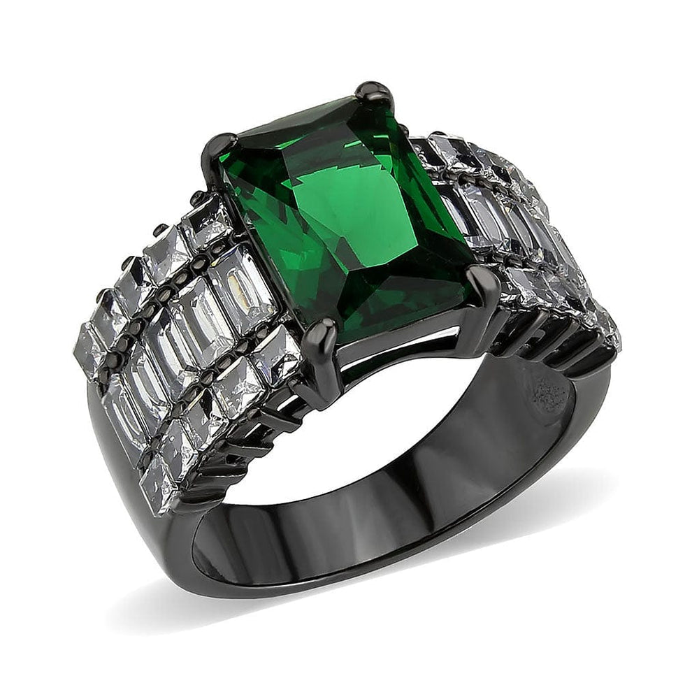 TK3774 - IP Black (Ion Plating) Stainless Steel Ring with Synthetic in Emerald - Alamode