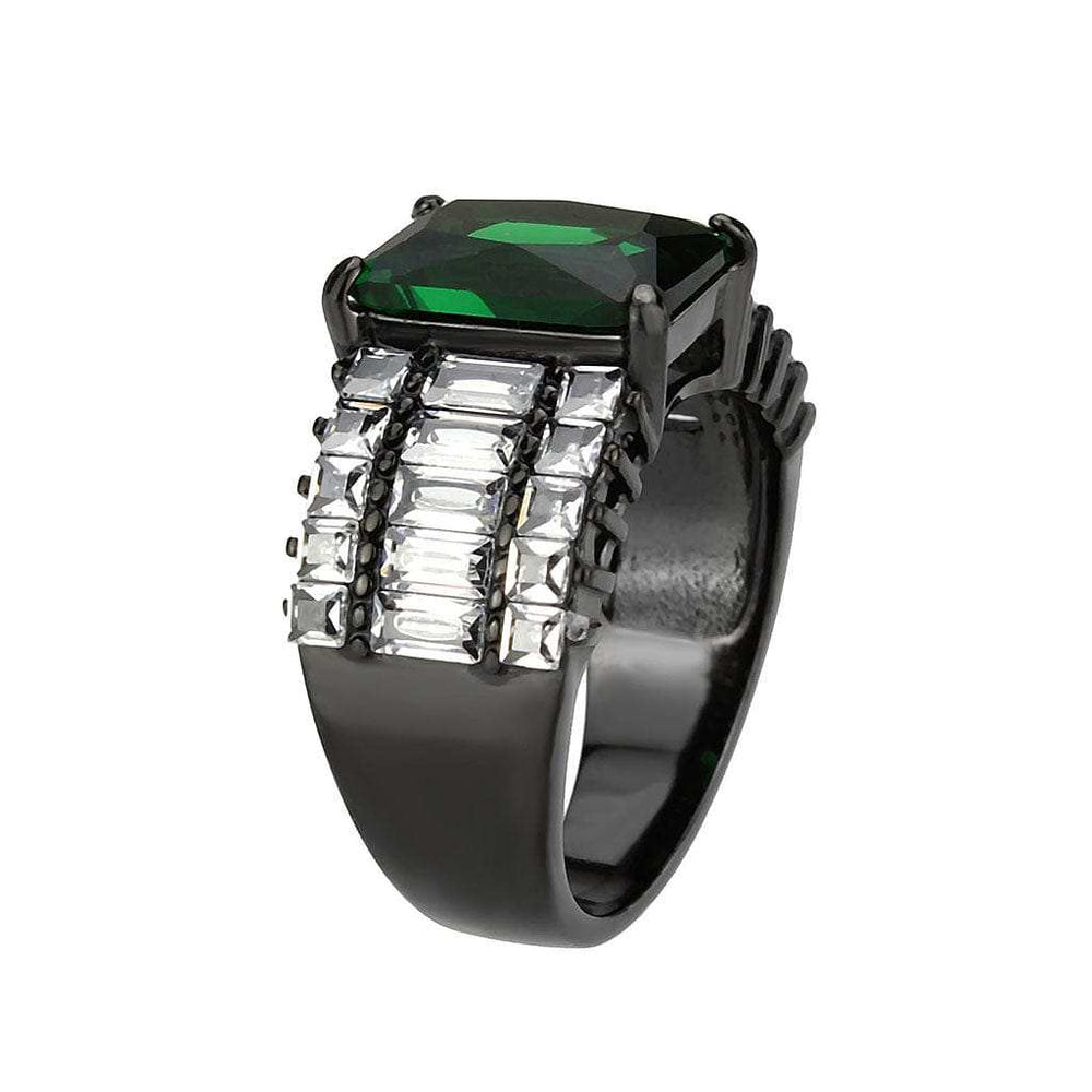 TK3774 - IP Black (Ion Plating) Stainless Steel Ring with Synthetic in Emerald - Alamode - Flyclothing LLC