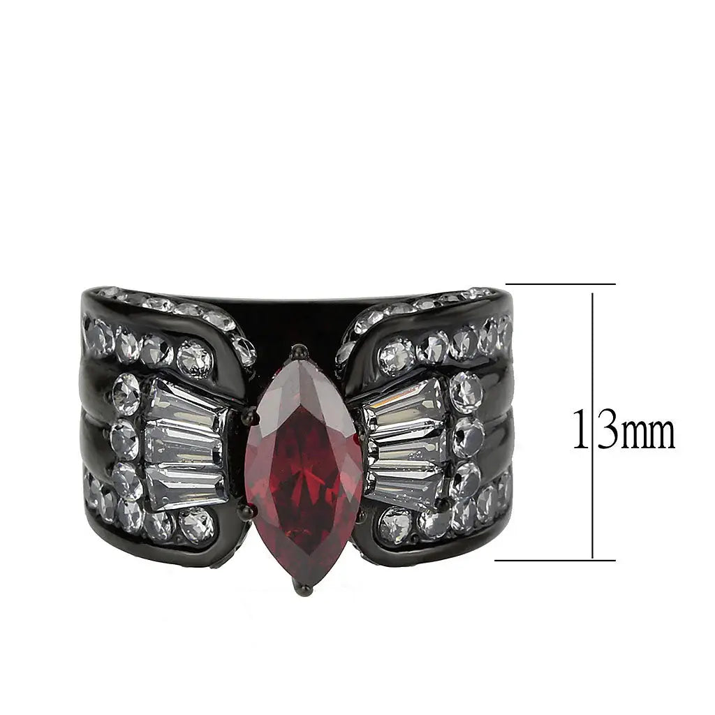 TK3776 - IP Black (Ion Plating) Stainless Steel Ring with AAA Grade CZ in Garnet - Alamode - Flyclothing LLC