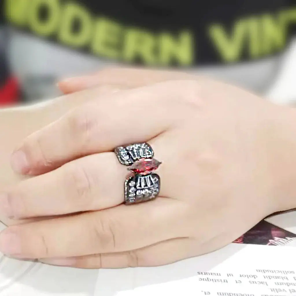 TK3776 - IP Black (Ion Plating) Stainless Steel Ring with AAA Grade CZ in Garnet - Alamode - Flyclothing LLC