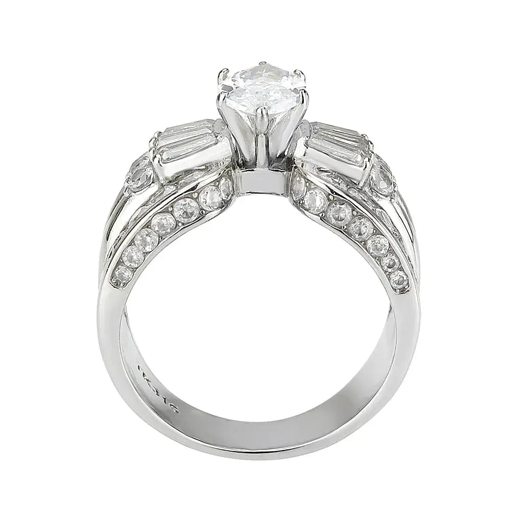 TK3777 - High polished (no plating) Stainless Steel Ring with AAA Grade CZ in Clear - Alamode - Flyclothing LLC