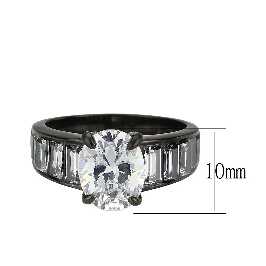 TK3778 - IP Black (Ion Plating) Stainless Steel Ring with AAA Grade CZ in Clear - Alamode - Flyclothing LLC