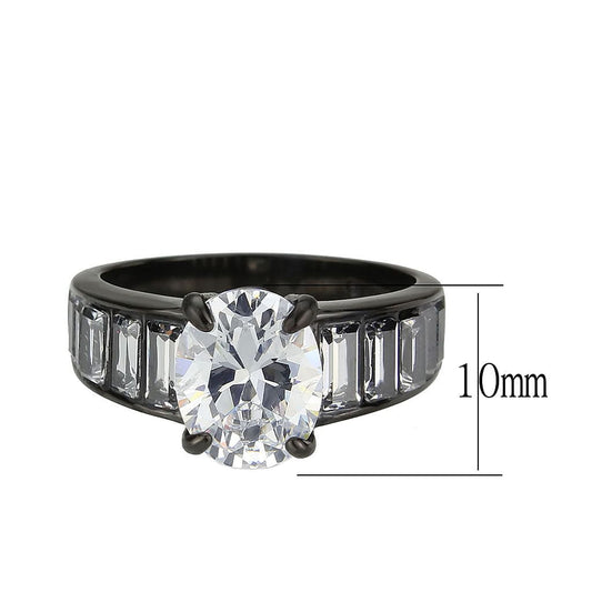 TK3778 - IP Black (Ion Plating) Stainless Steel Ring with AAA Grade CZ in Clear