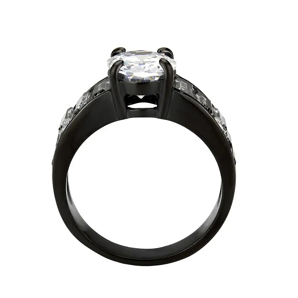 TK3778 - IP Black (Ion Plating) Stainless Steel Ring with AAA Grade CZ in Clear - Alamode - Flyclothing LLC