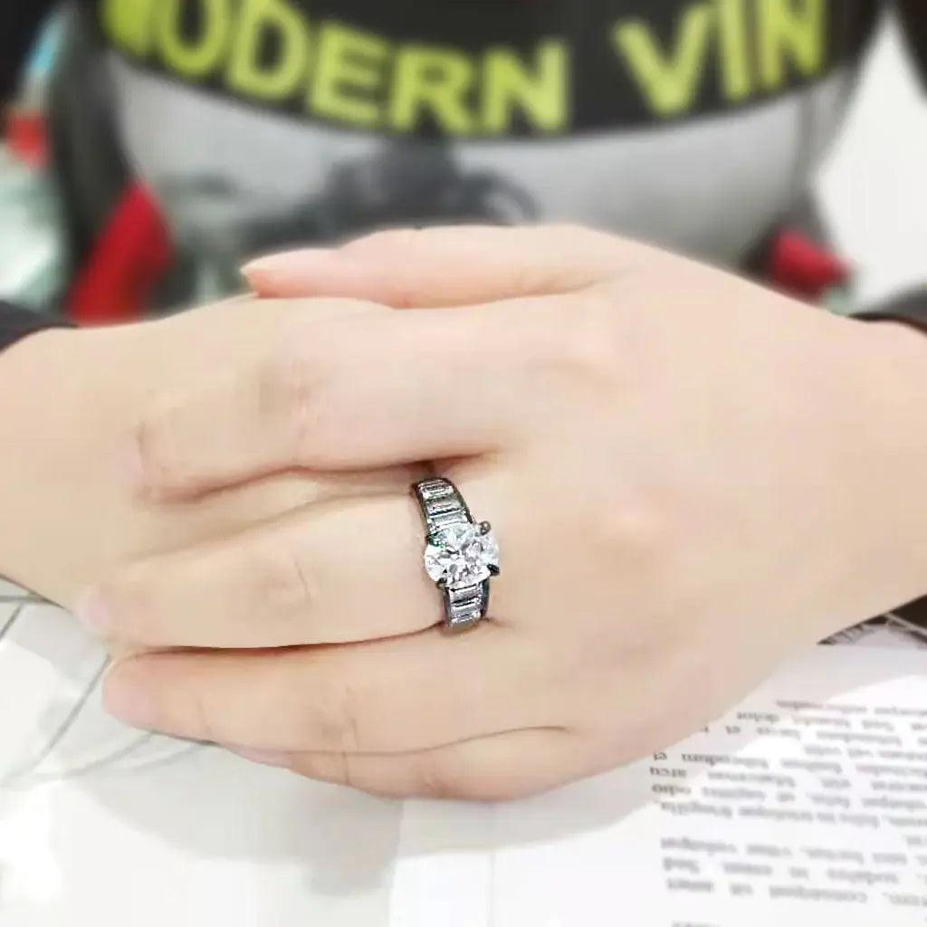 TK3778 - IP Black (Ion Plating) Stainless Steel Ring with AAA Grade CZ in Clear - Alamode - Flyclothing LLC
