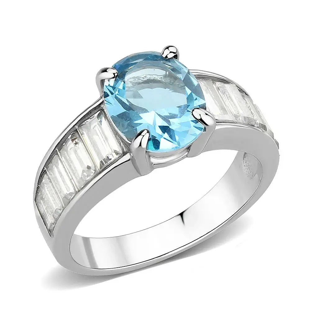 TK3779 - High polished (no plating) Stainless Steel Ring with Synthetic in SeaBlue - Alamode - Flyclothing LLC