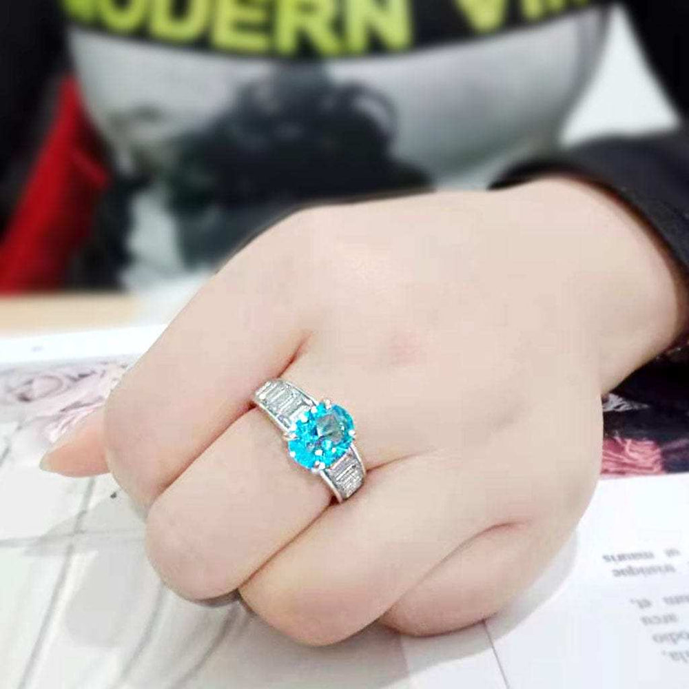 TK3779 - High polished (no plating) Stainless Steel Ring with Synthetic in SeaBlue - Alamode - Flyclothing LLC