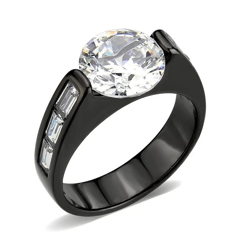 TK3781 - IP Black (Ion Plating) Stainless Steel Ring with AAA Grade CZ in Clear - Alamode