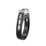 TK3781 - IP Black (Ion Plating) Stainless Steel Ring with AAA Grade CZ in Clear - Alamode
