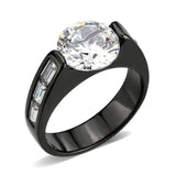 TK3781 - IP Black (Ion Plating) Stainless Steel Ring with AAA Grade CZ in Clear - Alamode